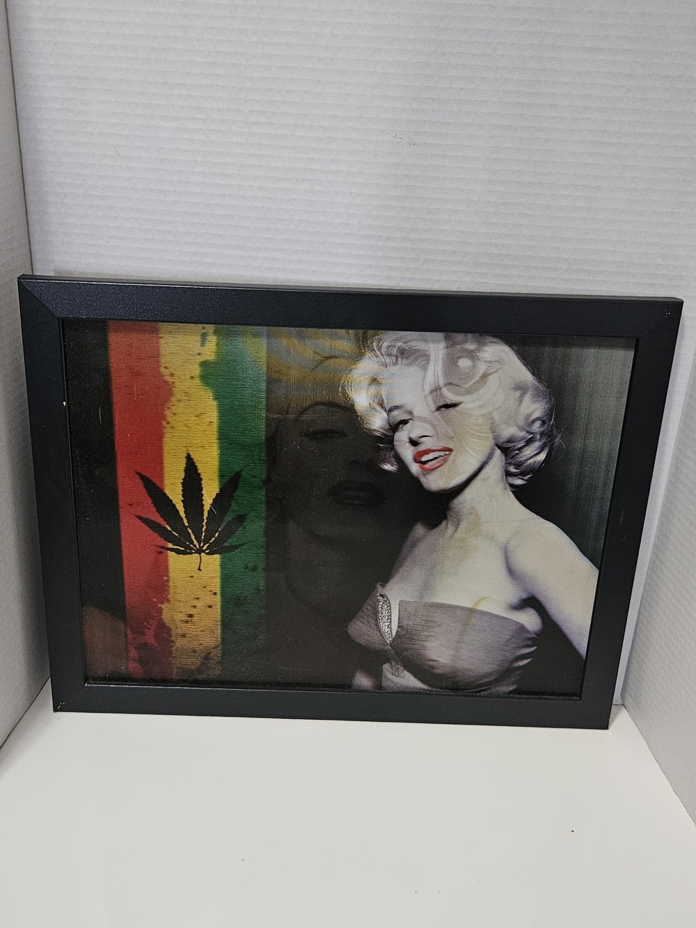 Framed Pop Art Portrait with Rasta Stripe and Leaf Accent